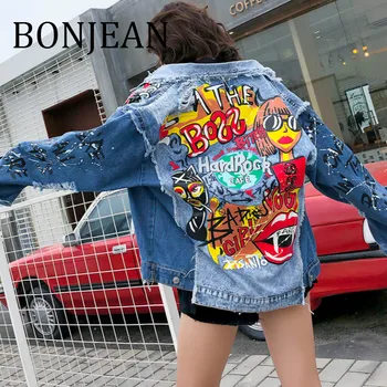 

BONJEAN 2019 Spring Outerwear Patchwork Denim Jacket for Women Single Breasted Jeans Coat Turn-Down Collar Short Jackets BJ798