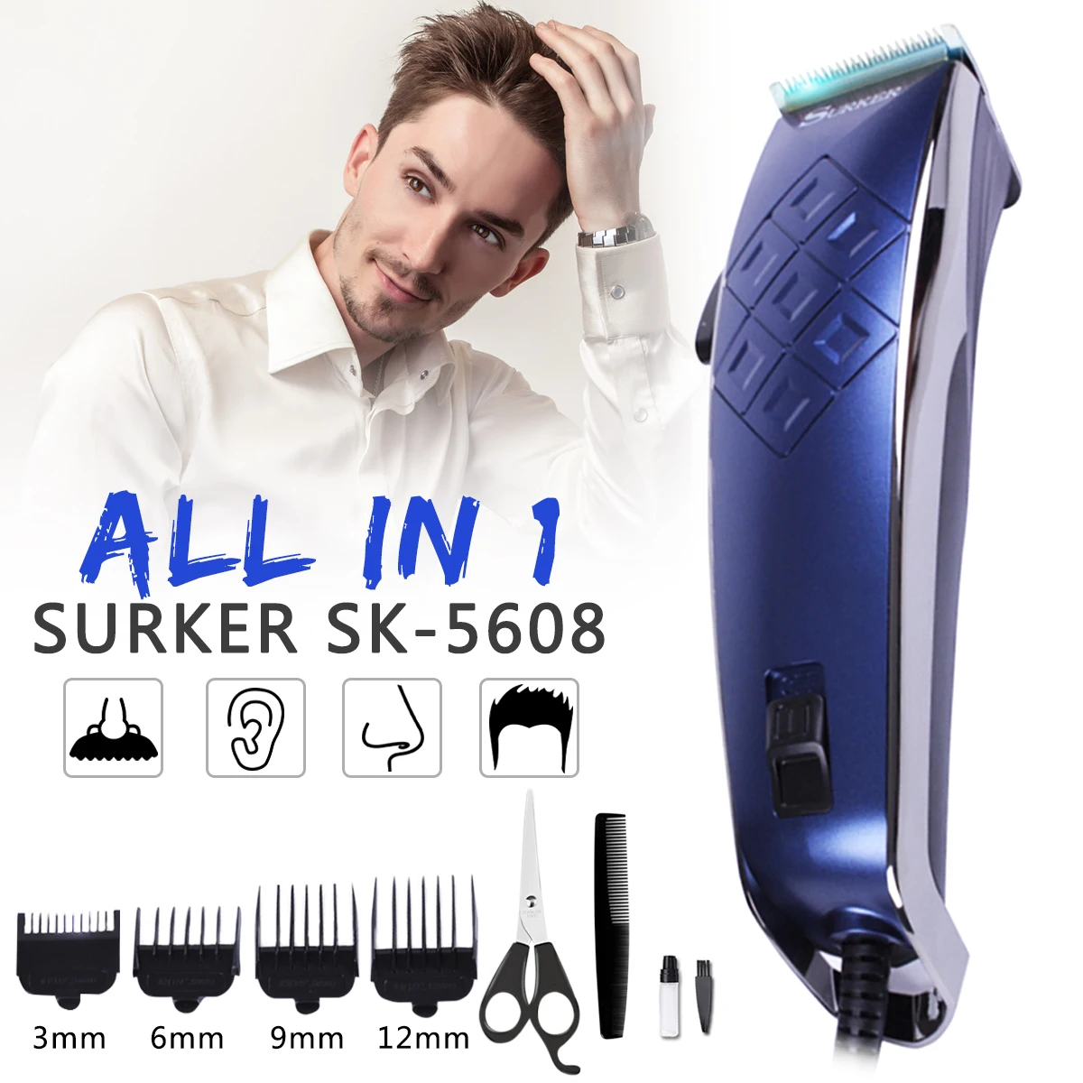 SURKER Регулируемая перезаряжаемая машинка для стрижки волос, электрический проводной триммер для волос, профессиональная семейная домашняя Парикмахерская Машинка для стрижки волос, SK-5608