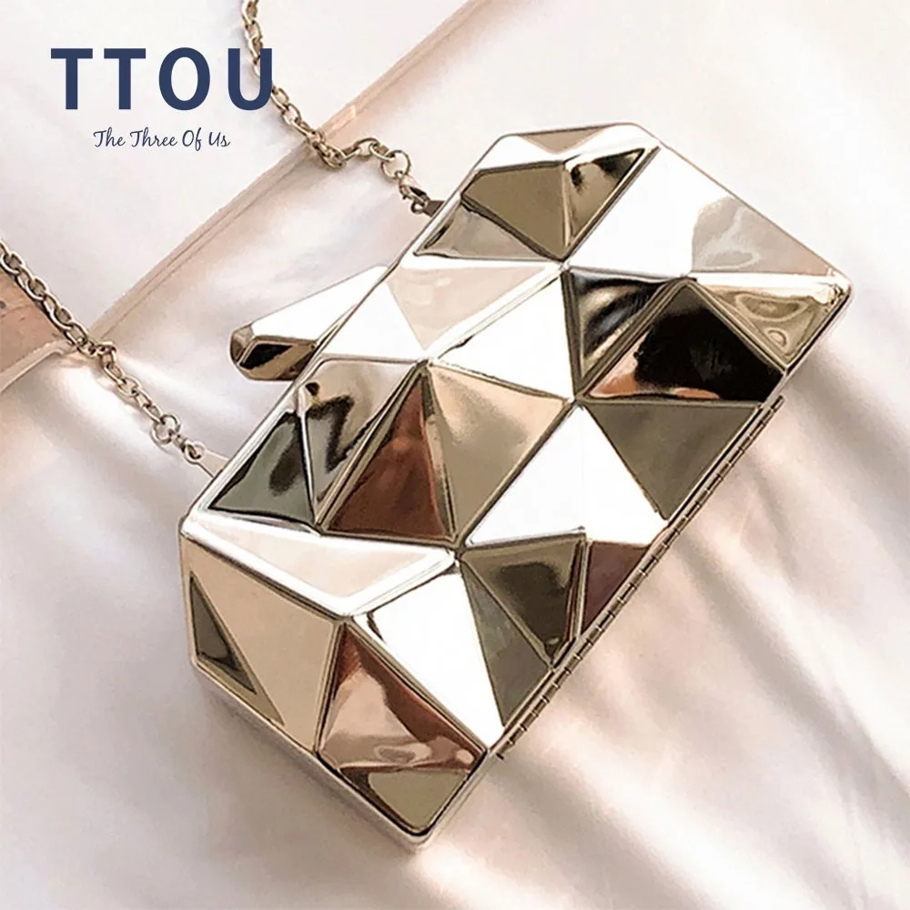 

TTOU Gold Acrylic Box Geometry Clutch Evening Bag Elegent Chain Women Handbag For Party Shoulder Bag For Wedding/Dating/Party