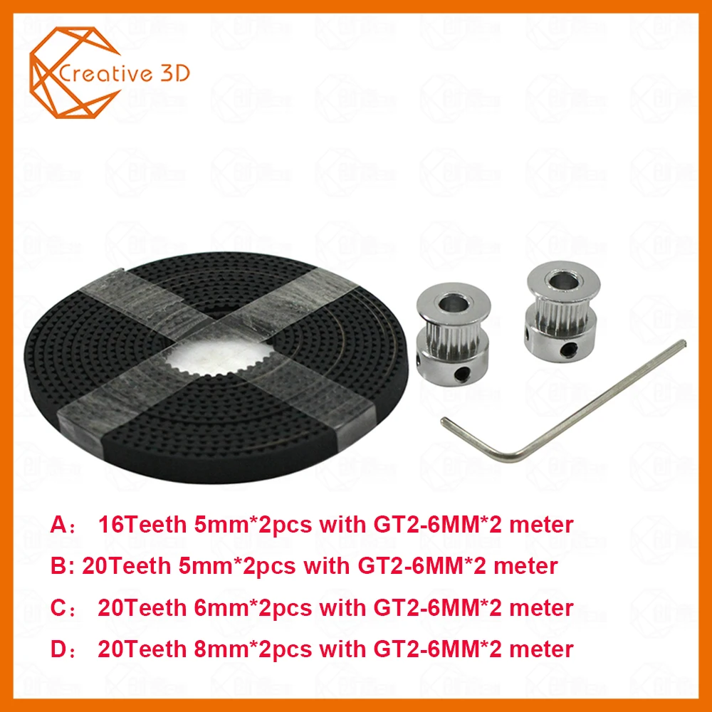 

Hot 3D Printer Parts Accessory 2pcs GT2 16teeth 16 teeth Timing Alumium Pulley Bore 5mm Width 6mm With 2meters 2m 6mm GT2 Belt
