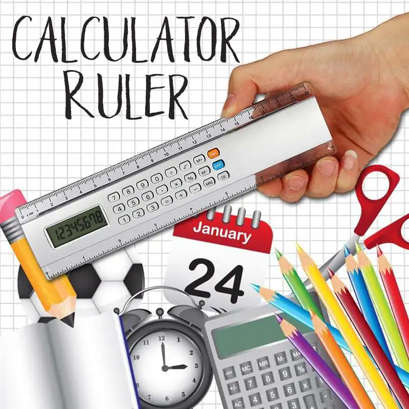 

KICUTE Multifunctional 20cm Ultra-thin Ruler With CalculatorMeasuring Tool School Office Woodworking