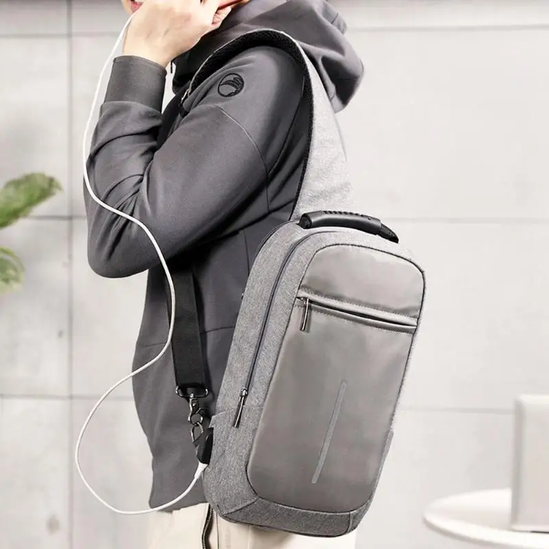 

MOJOYCE Men USB Charg Bags Anti Theft Chest Bags Casual Chest Packs Large Capacity Zipper Handbag Canvas Shoulder Crossbody Bags