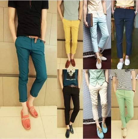 Модные Мужские Лидер продаж Повседневная девять очков Штаны slim fit Мужчины Весна