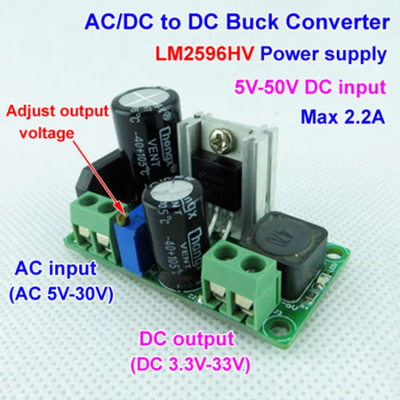 DYKB LM2596HV AC/DC понижающий преобразователь, модуль питания 3v 3,3 V 5V 6V 9V 12V 15V 24V AC 5 V-30 V, 5 V-50 V до 3,3 V