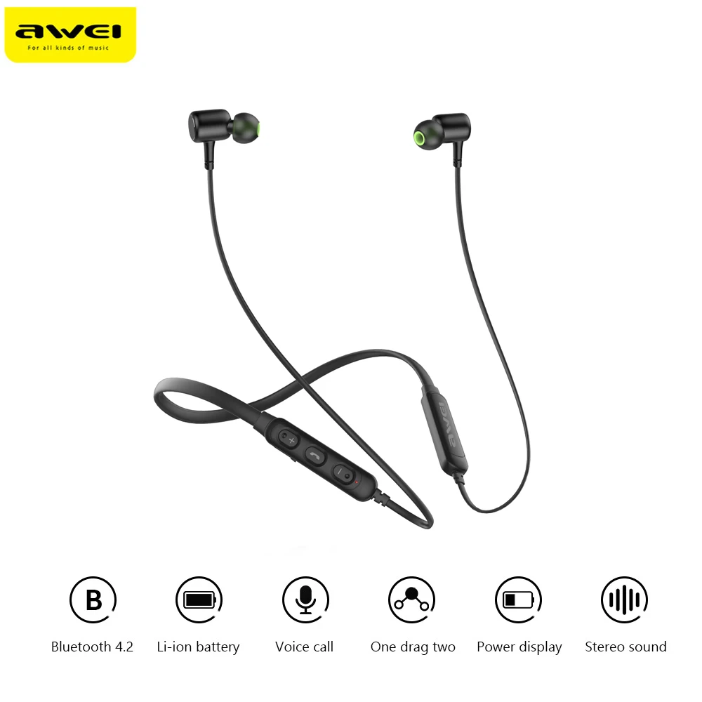 

Awei G30BL Magic Magnet Wireless Bluetooth 4.2 Headphones Neckband Sport Earbuds support Hands-free Call