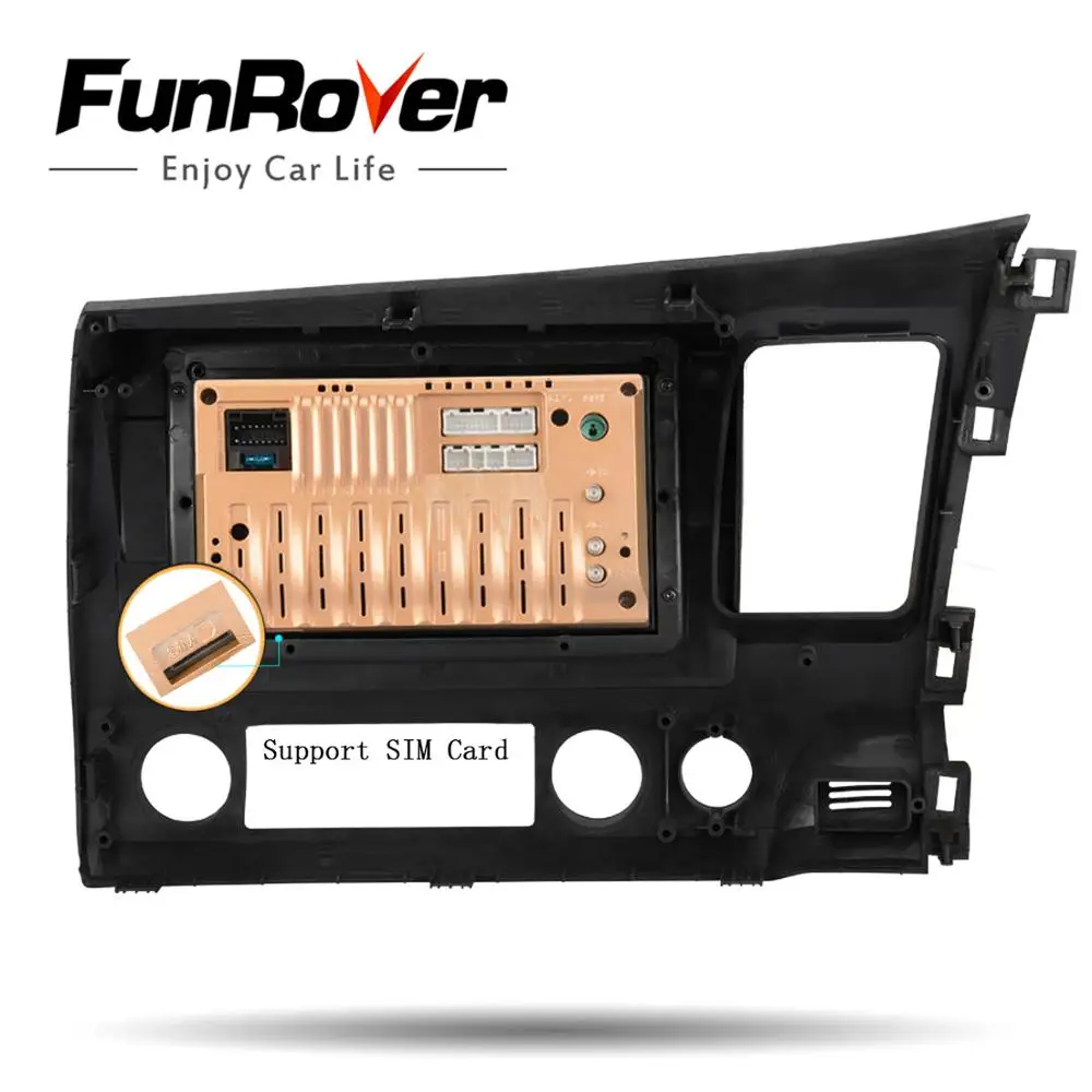 Top Funrover 2 din car multimedia dvd player android9.0 gps stereo for Honda Civic 2006-2011 4G+64G navigation tape recorder DSP LTE 5