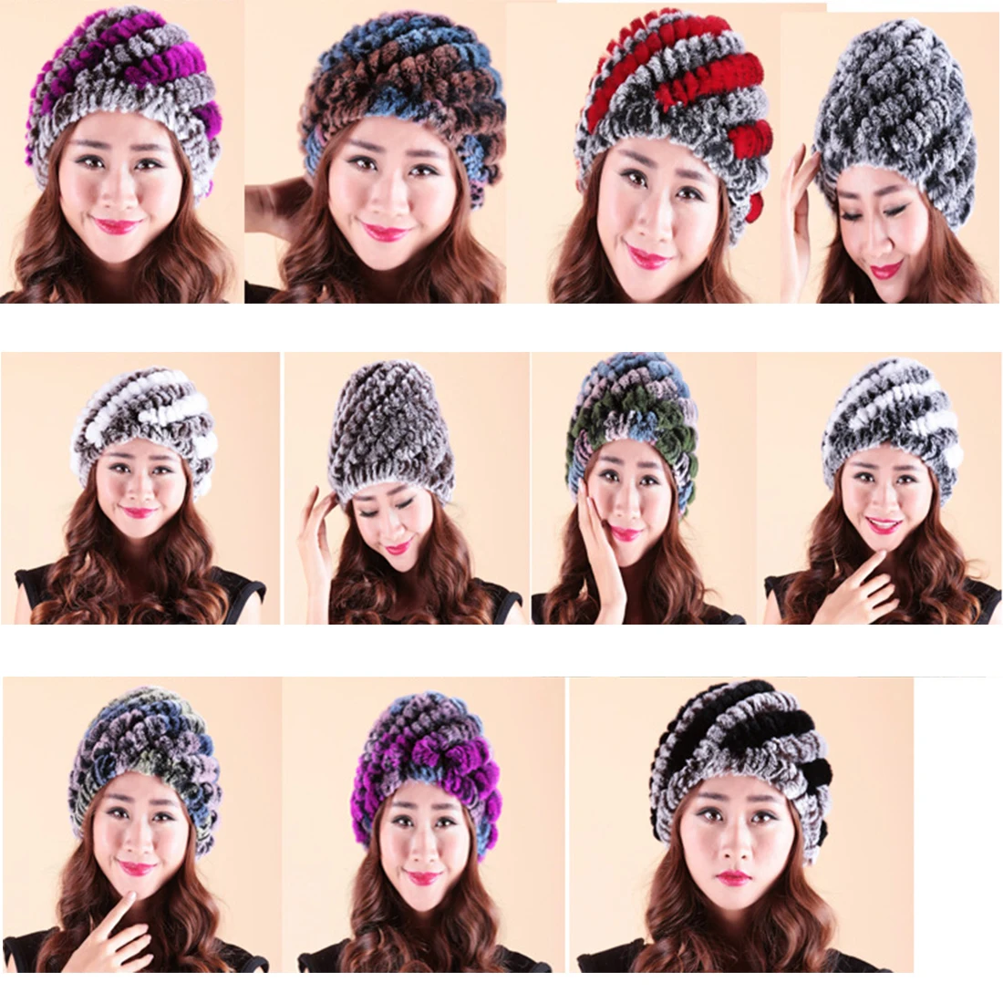 

Women's Winter Hold Ears Mink Fur HatWith Real Fur Female Cap Mink Fur Real Knitted Caps Pineapple Hat For Women Pineapple WARM