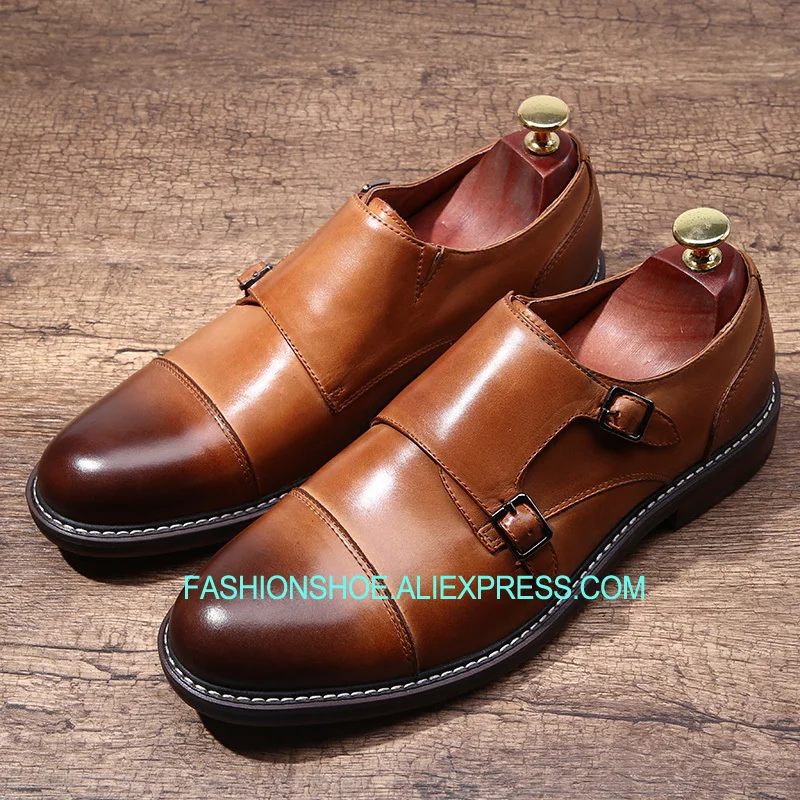 

2018 Formal Dress Shoes Goodyear Handmade Genuine leather Monk Strap Men's Oxfords