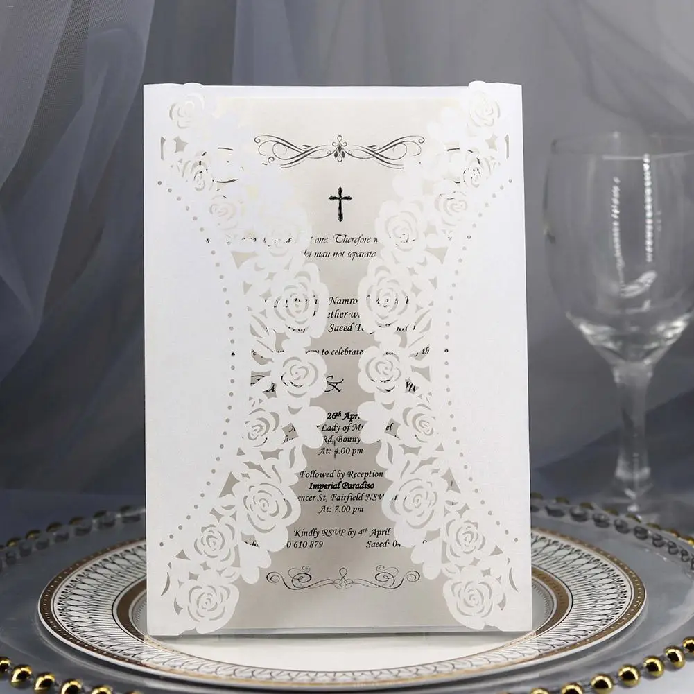  10PCS Invitation Card European Style Rose Bowknot Laser Hollow Wedding Invitation Party Supplies Gr - 33011811879