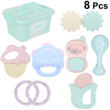 8PCS Baby Molar Stick Toy Non-boilable High Temperature Rubber Playing Puzzle Pressure Cradle Bite Teeth Rattle with Storage Box
