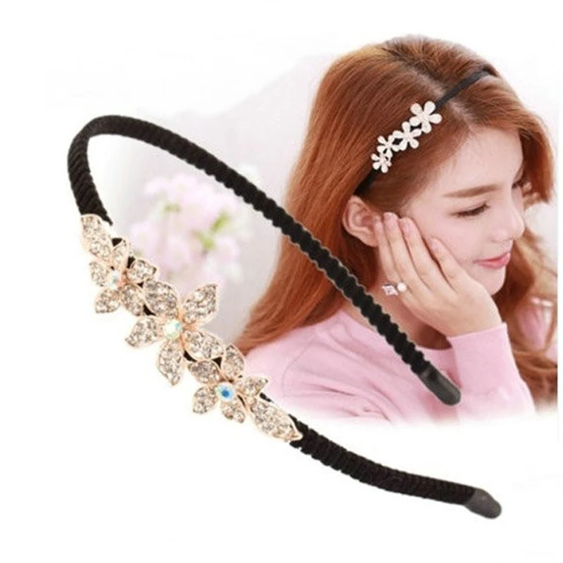 

Hot Women Shiny Rhinestone Flower Headband Crystal Hair Hoop Girl Headwear Korean Female 1PC Hairband Bezel Hair Accessories