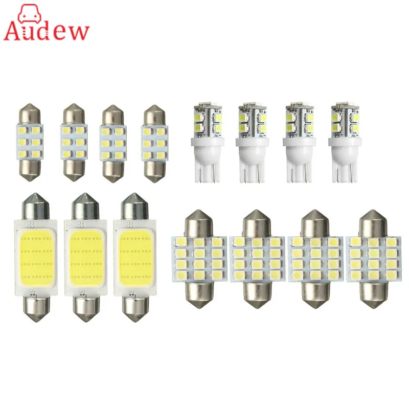 

14Pcs White Interior Light COB LED Lights Package T10 31mm 42mm Map Dome+License Plate