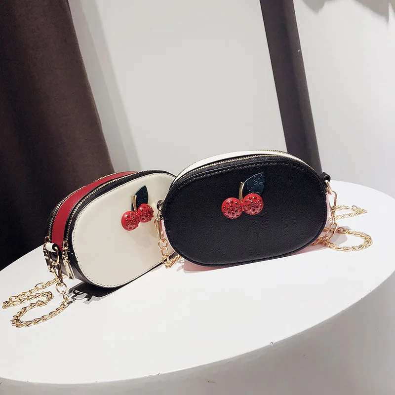 

Small Round Bag Hand Clutch 2018 New Hundred Lap Mini Chain Female Version Lovely Cherry Single Shoulder Oblique Satchel Bag