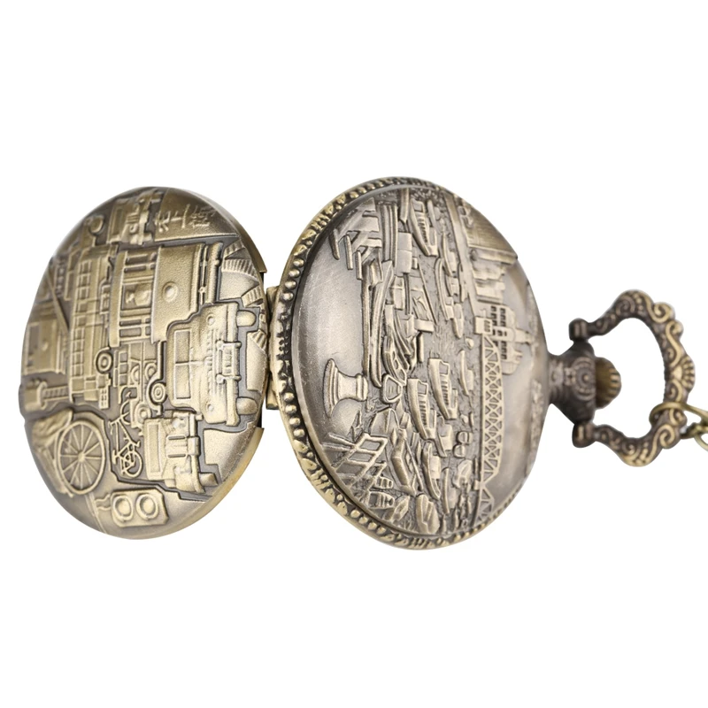 Ретро Старый Шанхай кварцевые карманные бронзовые часы паром автомобиль рикша узор ожерелье кулон повседневные часы мужские коллекционные