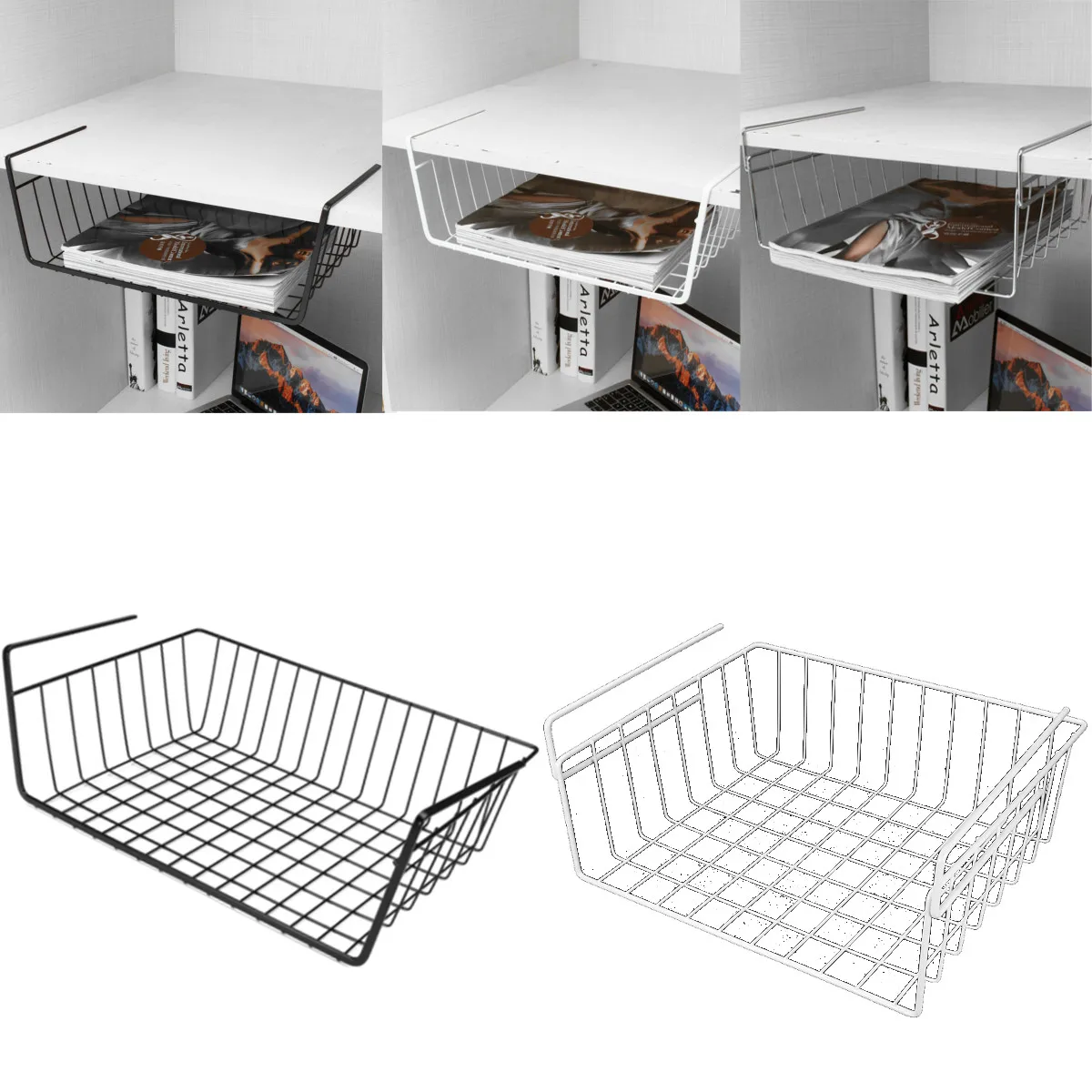 

2 Sizes Home Storage Tool Hook Type Storage Holder Kitchen Cabinet Drawer Basket Table Sundries Organizer Hanging Shelf