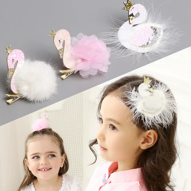 

ncmama Hair Accessories Lovely Swan Glitter Hair Clips for Girls Princess Barrettes Handmade Hairgrips Hairpins Kids Headwear