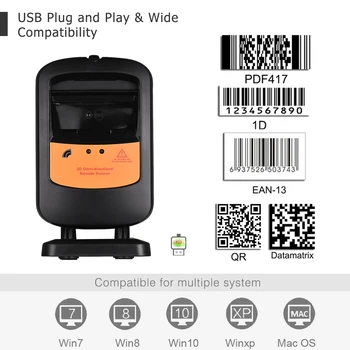 

Aibecy 1D/ 2D Barcode Scanner Hands-Free USB Bar Code Scanner Reader Auto Sensor Adjustable Scan Head with USB Cable