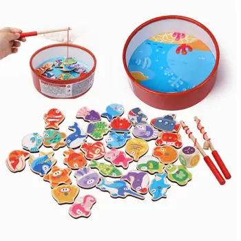 

Fishing Toys Children Outdoor Magnetic Fishing Parent-child Interactive Toy Wooden Fish Bath Toys 3D Fish Baby Outdoor Toy