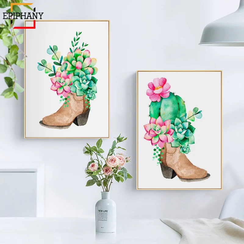 

Baby Girl Nursery Decor Succulent Print Wall Art Canvas Painting Watercolor Cactus Floral Posters Wall Pictures for Living Room