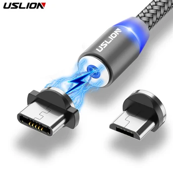 Магнитный USB-кабель USLION со светодиодной подсветкой, кабель USB Type-C для быстрой зарядки телефона, магнитное зарядное устройство, Micro USB для iPhone 11, Xiaomi