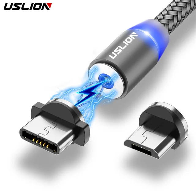 Магнитный USB-кабель USLION со светодиодной подсветкой, кабель USB Type-C для быстрой зарядки телефона, магнитное зарядное устройство, Micro USB для iPhone 11, Xiaomi