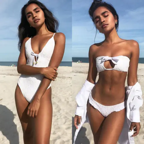 

New 2 Style Lace Swimwear Women Bandage Pure Color Swimsuit Removable Straps Bikini Set+1 Piece Swimsuit Bathing Suit