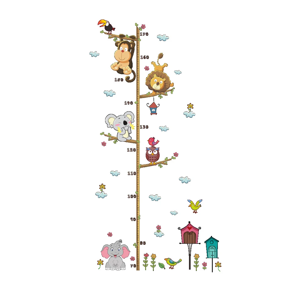 

Wall Sticker Jungle Wild Animals Branched Height Chart Measurement Mural Wall Sticker Decals for Kids Child Bedroom Decoration