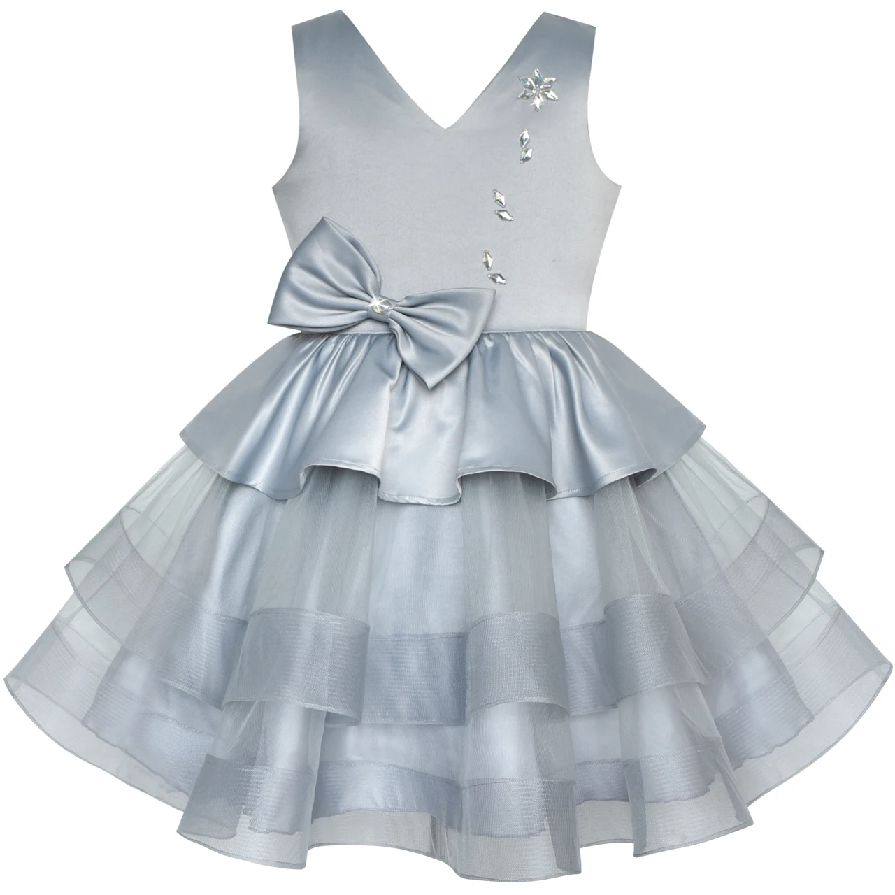 Girls Dress Gray Lustrous Satin Rhinestone Birthday Party 2020 Summer Princess Wedding Dresses Kids Clothes Pageant Sundress | Детская