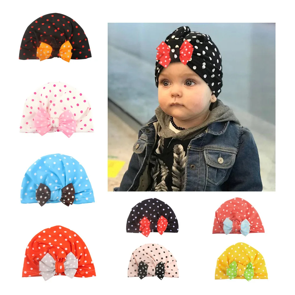 

2019 New Baby Cap European and American Fashion Trend Baby Baby Dot-shaped Bow Child Hooded Hat