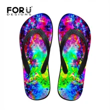 FORUDESIGNS/модные летние пляжные тапки женские сланцы на плоской подошве 3D Galaxy Для женщин повседневные сандалии Нескользящие дамские уличные шлепанцы