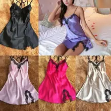 Женская атласная шелковая пижама ночная рубашка без рукавов Нижнее белье Ночное платье горячая Распродажа