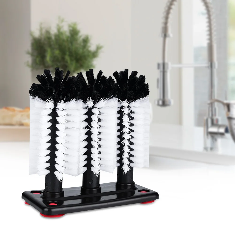 3 Cleaning Brushes Bar Glass Cups Washer for Sink with Suction Cup Base