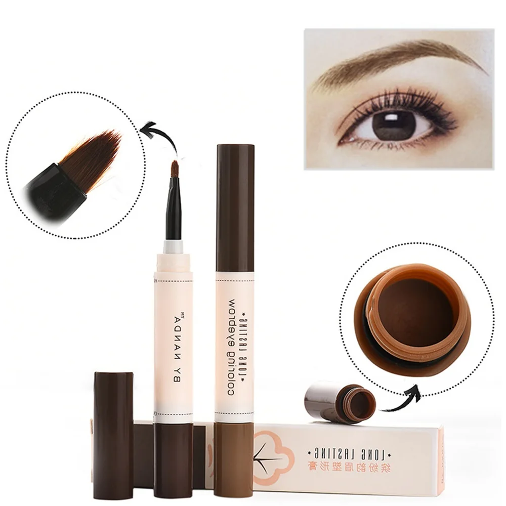 

1pcs 2 In 1 Eyebrow Shaping Cream Pencil Makeup Eyebrow Pen Brow Tint Tattoo Paint Cream Wax Waterproof Dye Brush Pen TSLM2