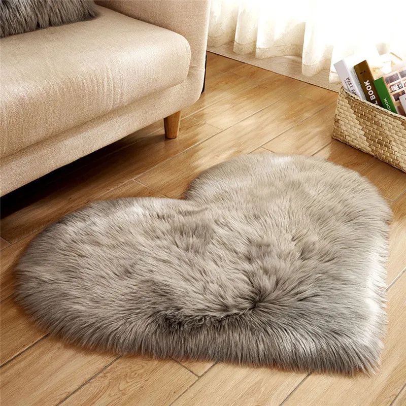 Fluffy Rugs Anti Skid Shaggy Area Rug Solid Color Heart Shape Home Living Room Bedroom Floor Mat