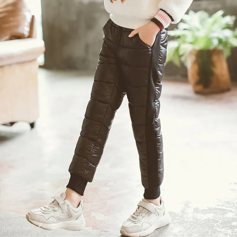 

New 2018 Winter Pants For Baby Big Girls Mid Waist Warm Trousers Clothing Children Waterproof Kids Cotton Solid Trousers Girls