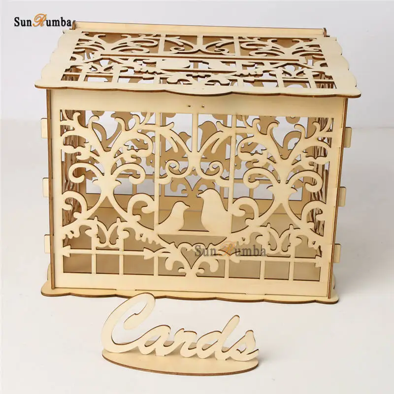 

Wooden DIY Wedding Money Box With Lock Party Decor Keepsake Box Wedding Gift Secure Card Holder Box Container Wedding Decoration