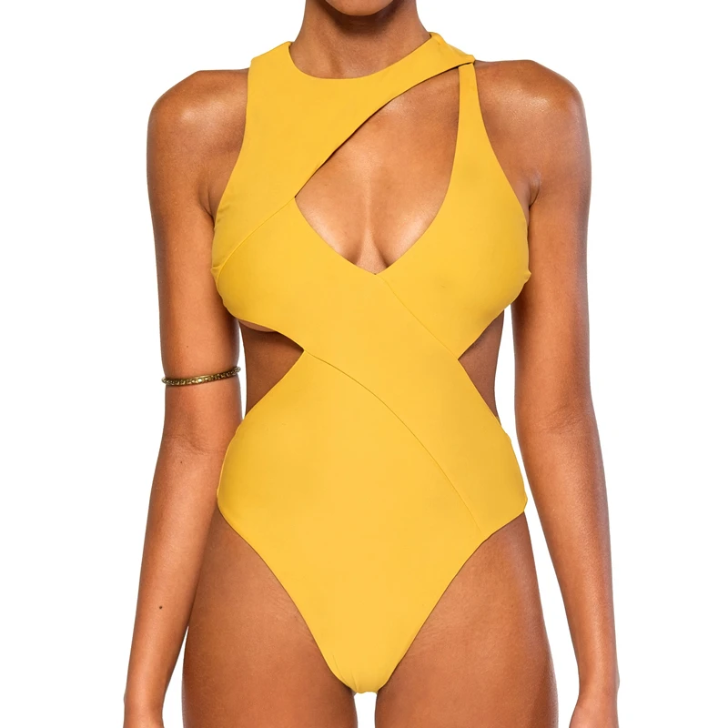 

2019 One Piece Swimsuit Sexy Swimwear Women Bandage Hollow Out Monokini Beachwear New Bathing Suits No-Pad Swim wear Female
