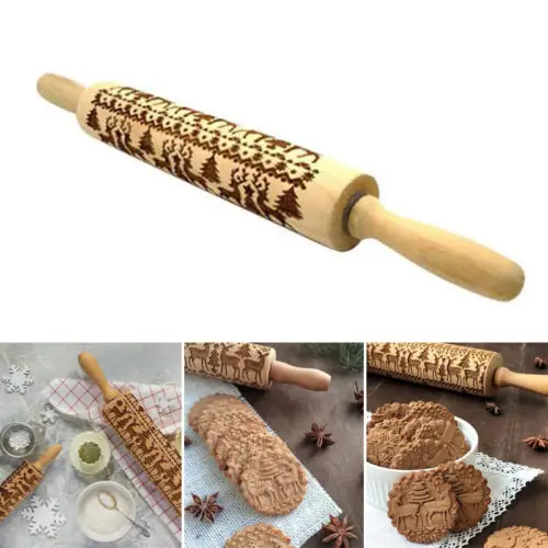 

2018 Creative New Christmas Rolling Pin Engraved Rolling Pin Embossed Rolling Pin Stamps