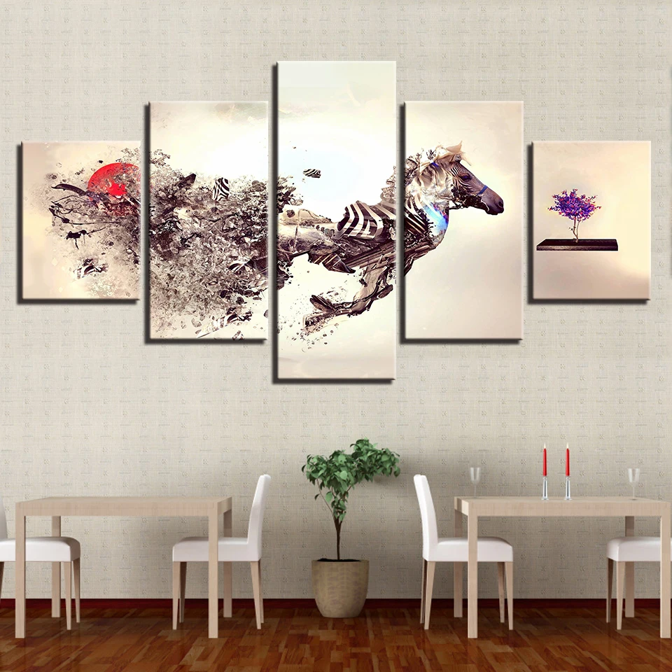

Modular Poster HD Printed Wall Art Framework Pictures Home Decor 5 Panel Abstraction Horse Living Room Modern Canvas Painting