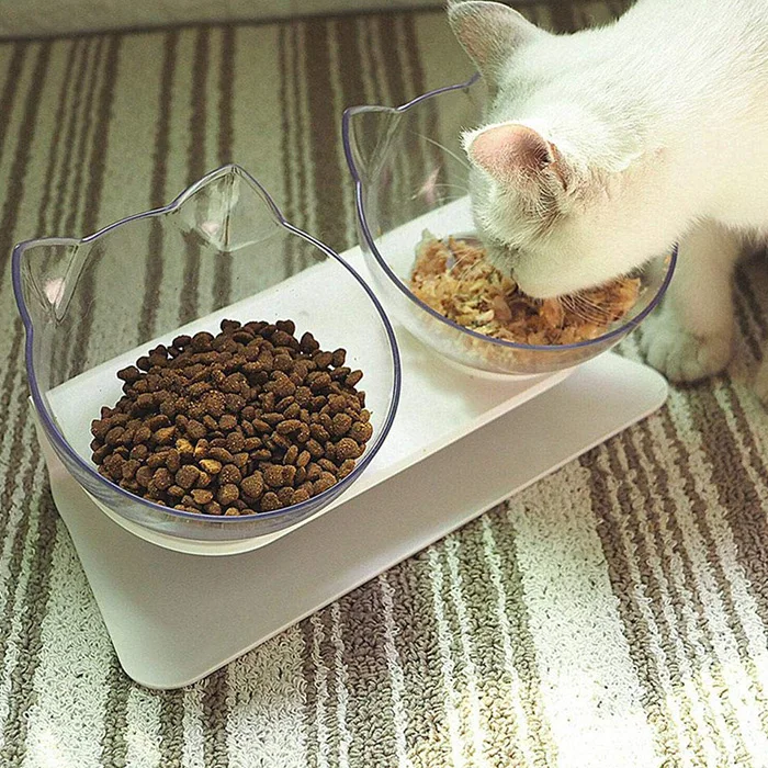 

Cat Feeding Bowl Raised with Stand Anti-skid Pet Bowl Food Container Transparent Feeder For Cat Small Dog One/Double Bowl