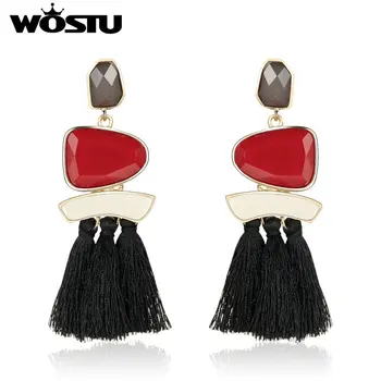 

WOSTU New Fashion Acrylic Tassel Drop Dangle Earrings For Women Cotton Line Big Korean Earrings Luxury Jewelry Gift DBE020-A