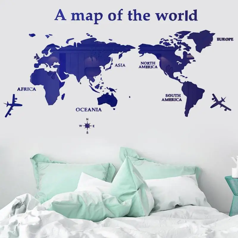 5 ألوان 3D الاكريليك خريطة العالم الجدار ملصق ل مكتب غرفة المعيشة غرفة أريكة زخرفة خلفية خريطة العالم ملصقات جدار
