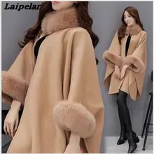 Осень и зима новое двухстороннее шерстяное пальто с меховым воротником темпераментная накидка шаль шерстяное пальто женское Laipelar