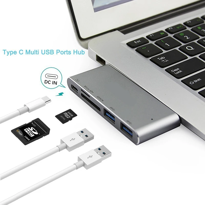 

Basix USB3.1 Type C Hub Adapter with Card Reader 2 USB3.0 Ports Type-C Charging Transmissing Port for Macbook12-Inch USB HUB