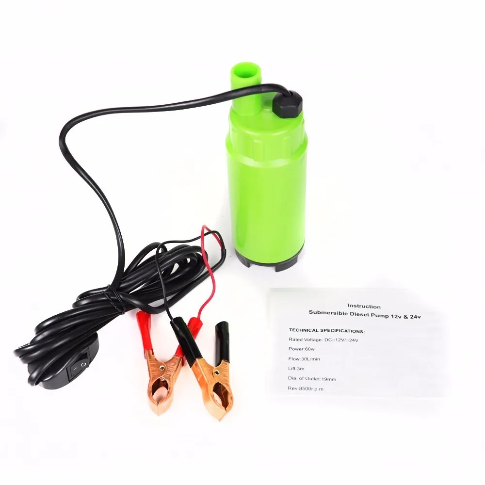 DC 12V/24V 30L/min 19mm hose,Plastic Submersible Electric pump for diesel/oil/water/fuel transfer,with Switch,12 24 v volt