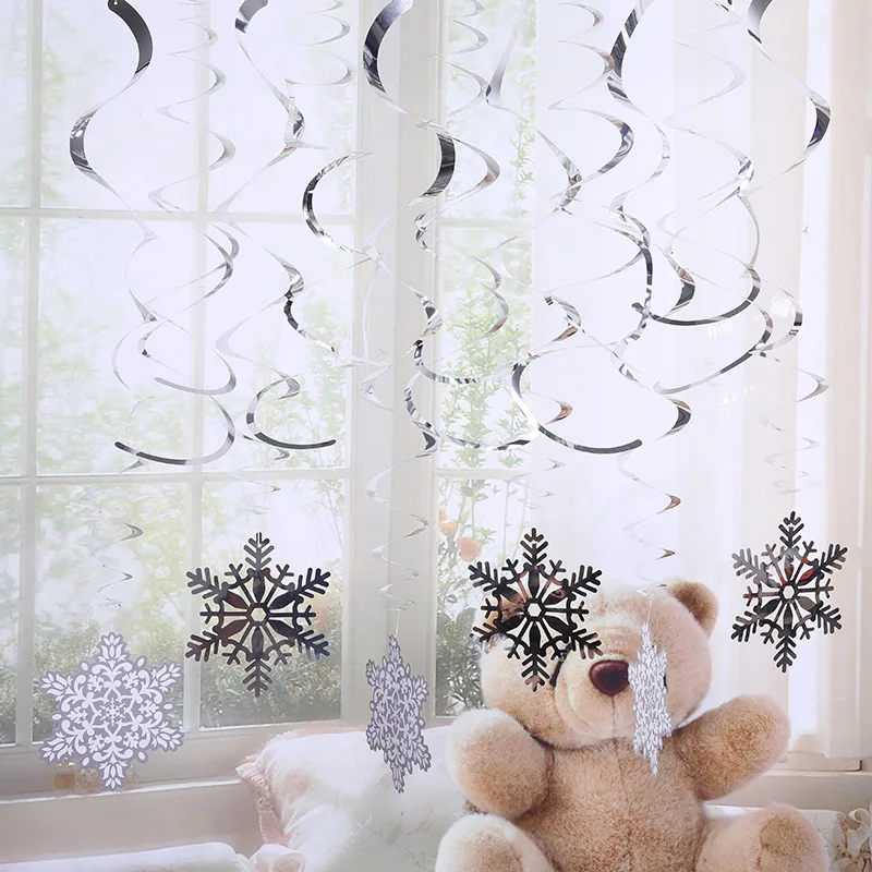 

30PCS Christmas PVC Sliver Snowflake Spiral Ornaments Christmas Pendant Drop Ornaments Party Decorations Hanging Pendent Banners