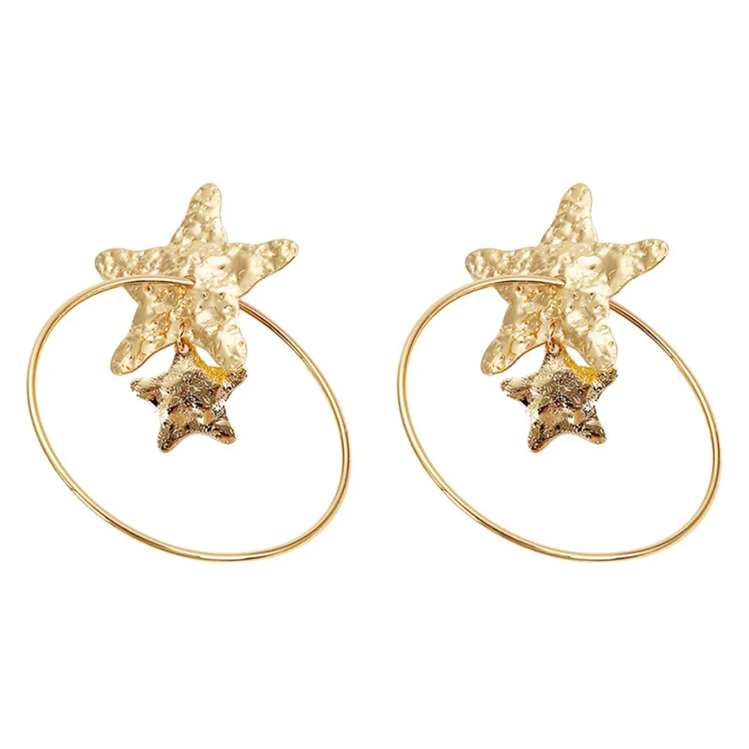 

Silver Gold Color Punk Big Circle Hoop Earring For Women Rock Hop Hop Jewelry Shellhard Charm Statement Star Earring bisuteria