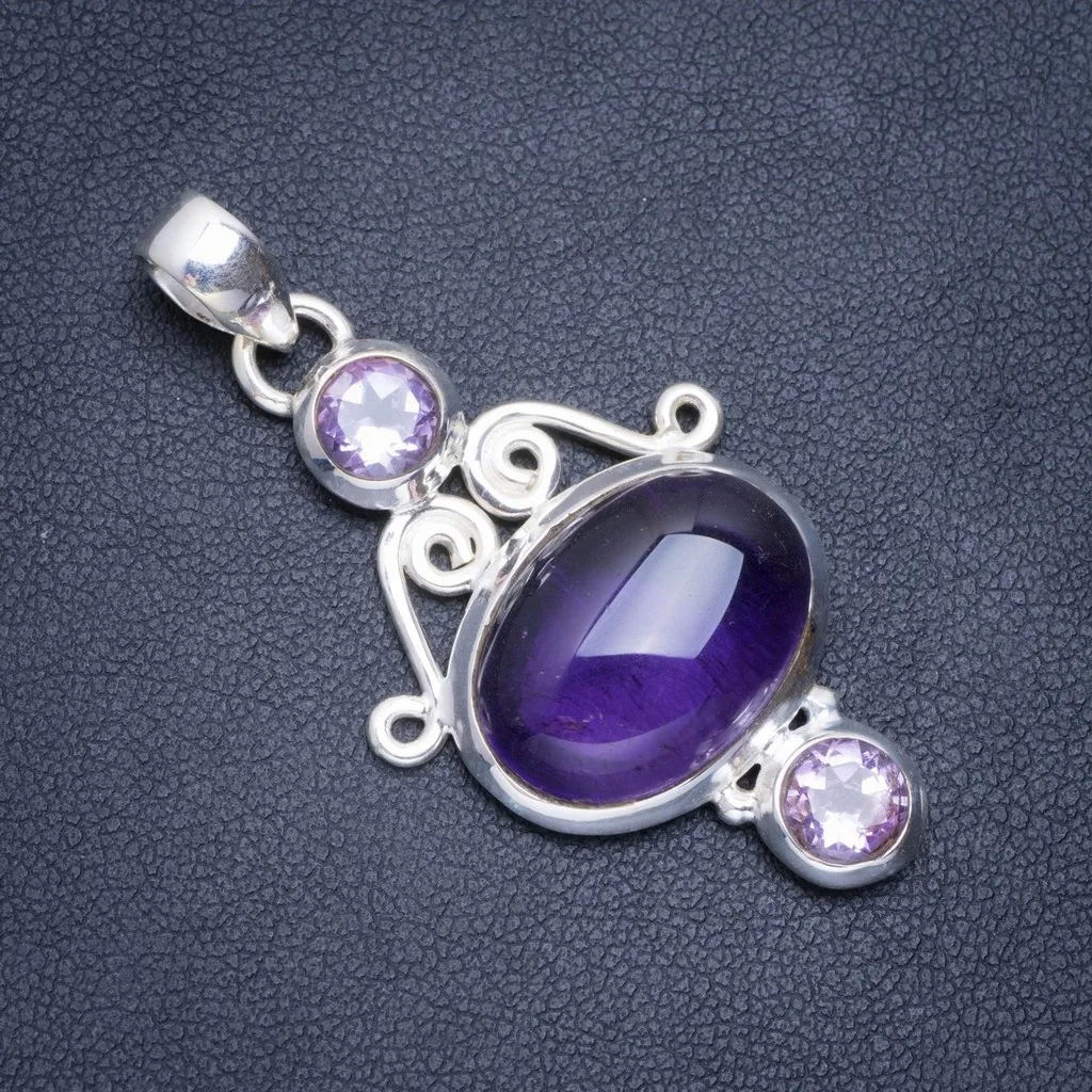 

Natural Amethyst Handmade Unique 925 Sterling Silver Pendant 2" A0566