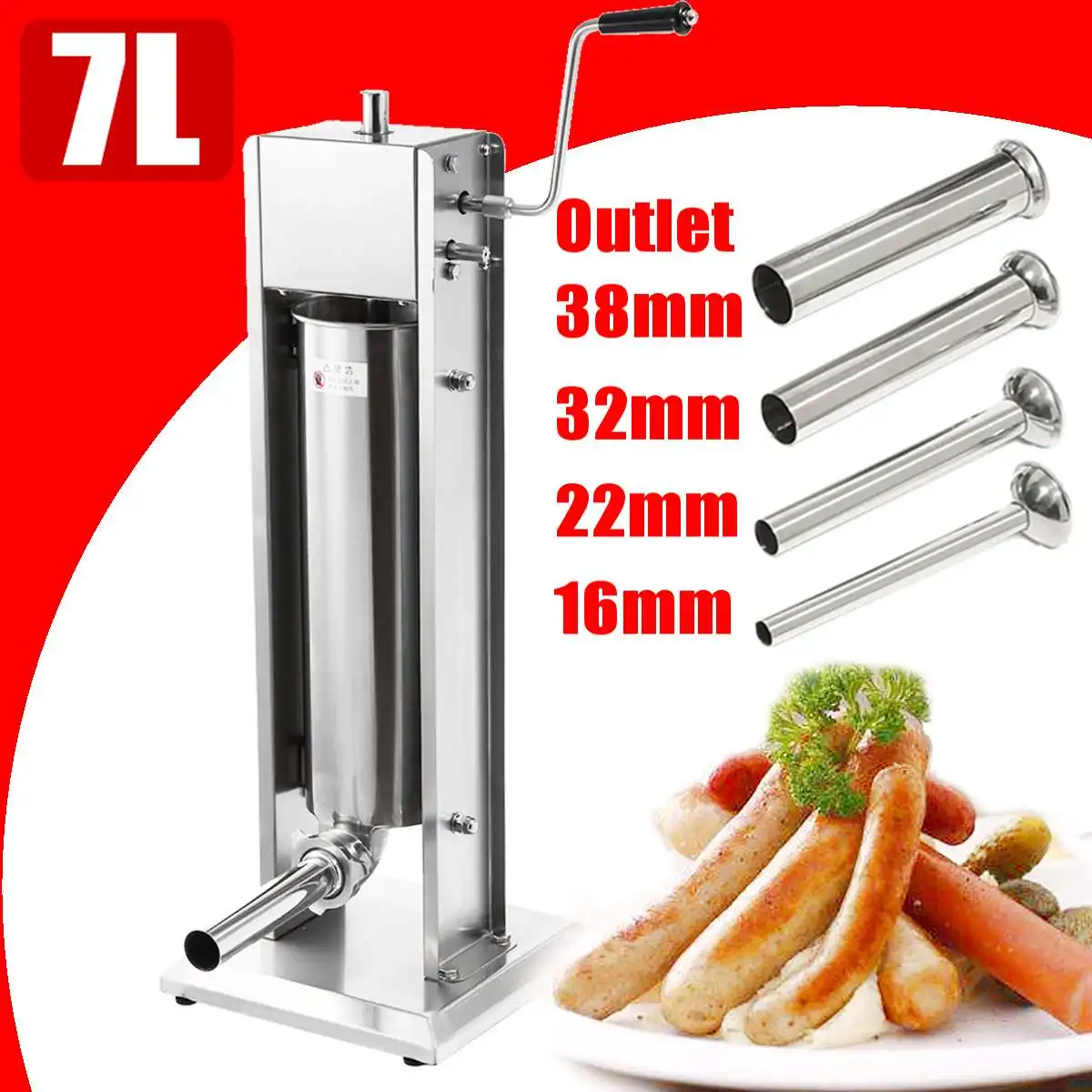 

7L Vertical Sausage Stuffer Filler Sausage Filling Machine Manual Stainless Steel Kitchen Meat Tool Tubes Sausage Maker