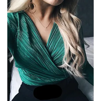 

New Women Solid V-neck Bodycon Bodysuit Spring Elegant Long Sleeve Sexy Bodysuits Female High Waist Short Rompers